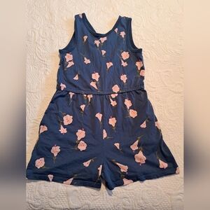 Tea Collection girls size 16 blue romper with pink flowers, EUC